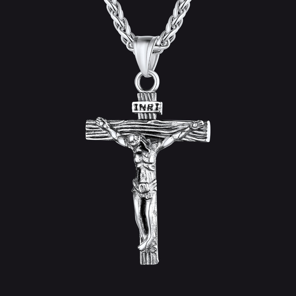 Christian Black Enamel Cross Necklace for