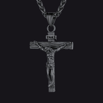 Christian Black Enamel Cross Necklace for