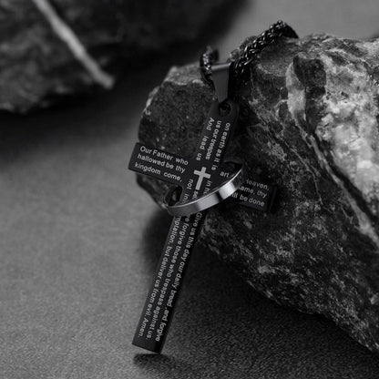 Lord's Prayer Cross Necklace With Halo Ring for