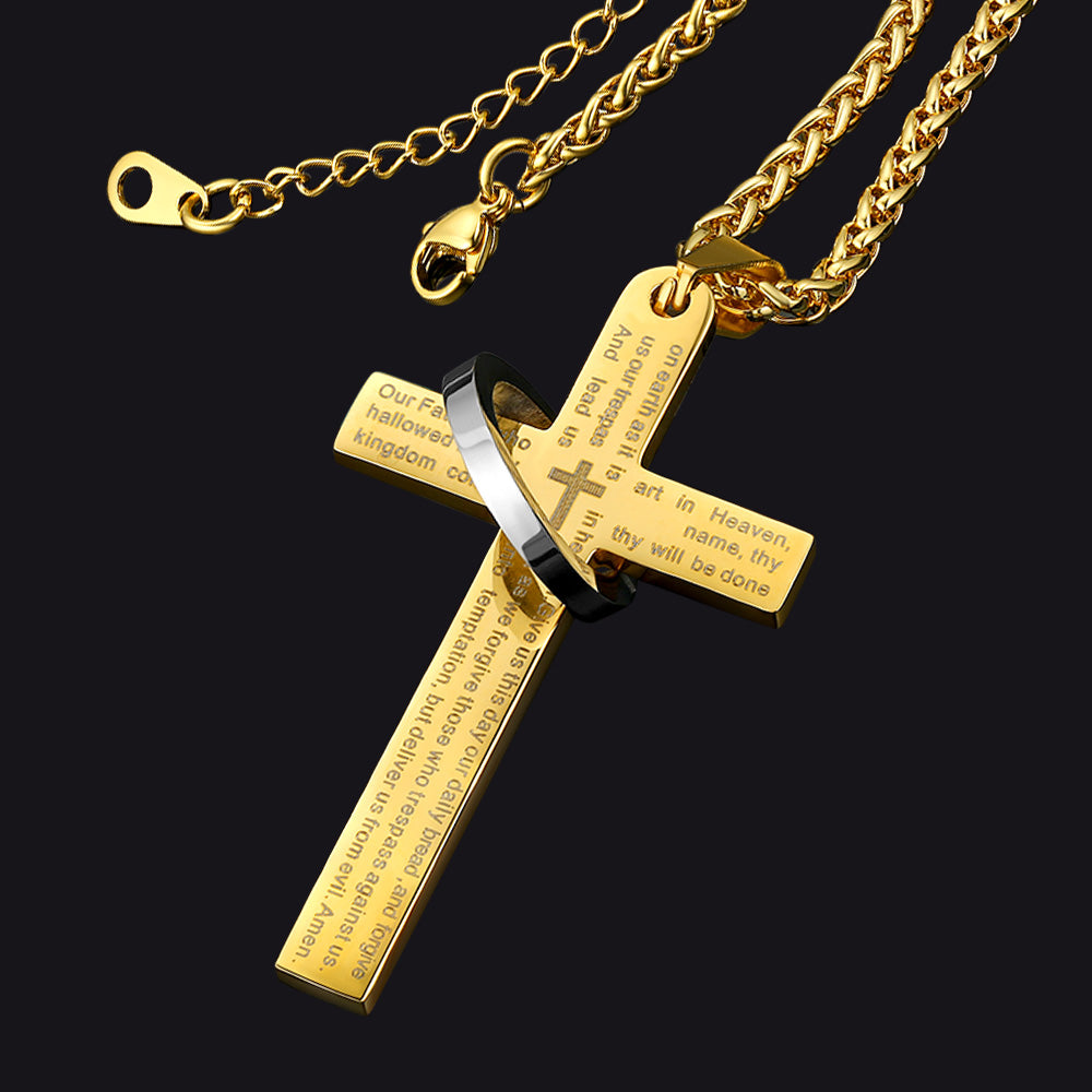 Lord's Prayer Cross Necklace With Halo Ring for