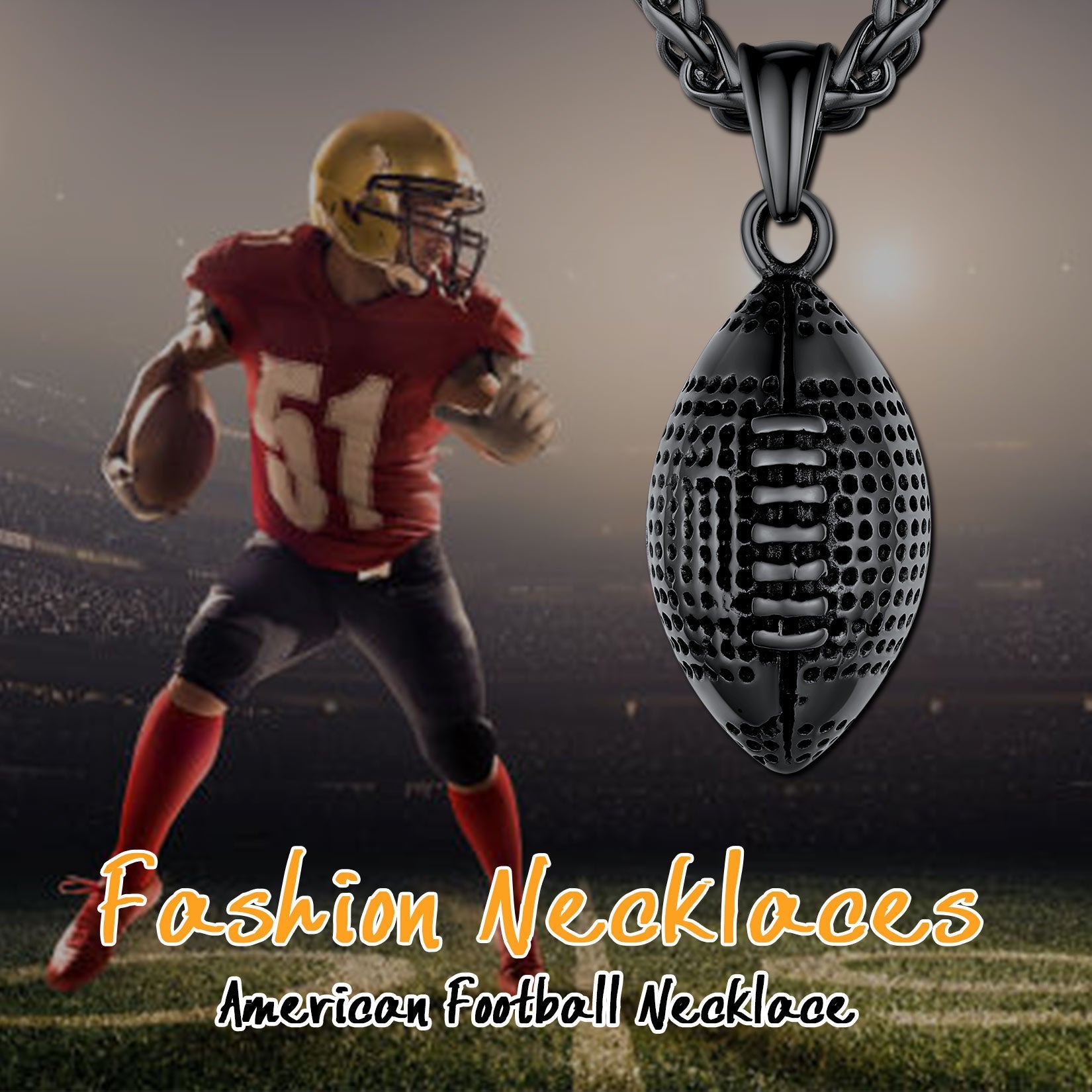3d American Football Pendant Necklace for
