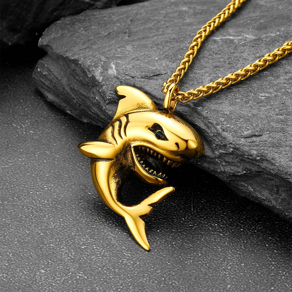 Stainless Steel Shark Pendant Necklace for