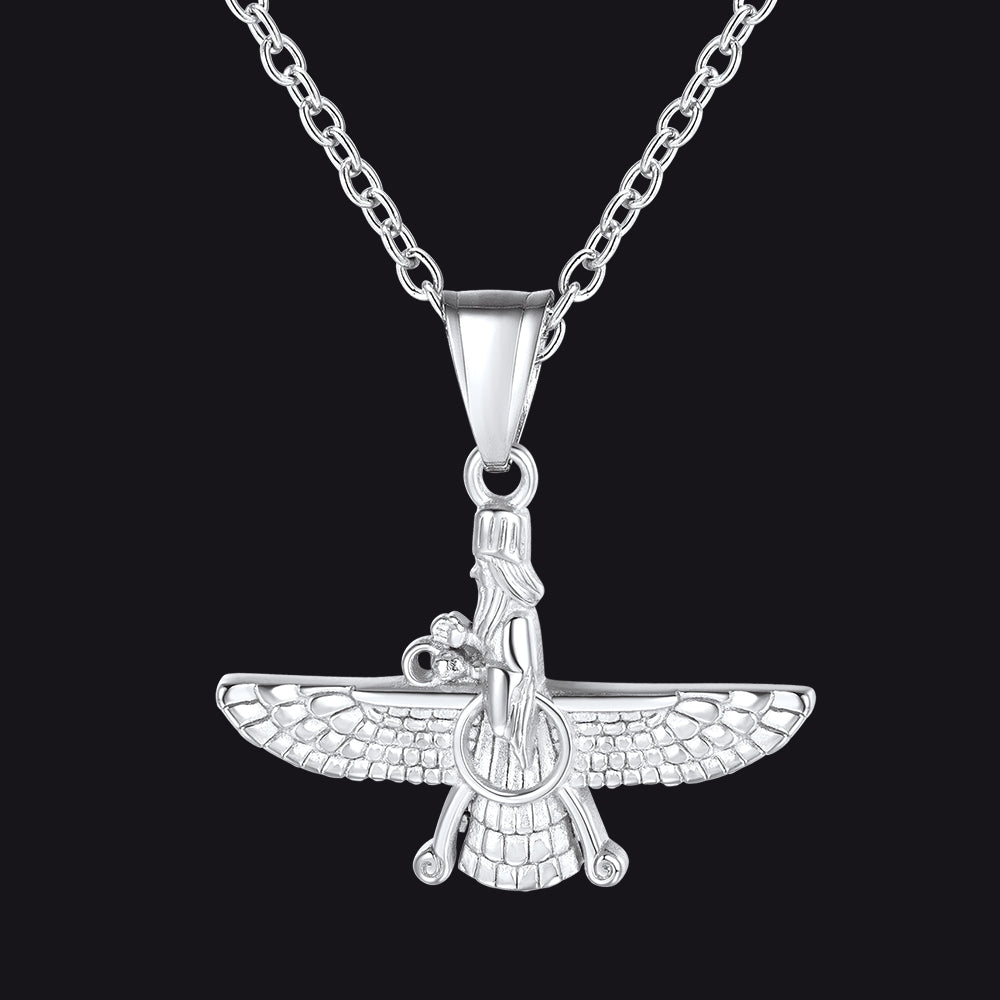 Stainless Steel Faravahar Ahura Mazda Pendant Necklace for