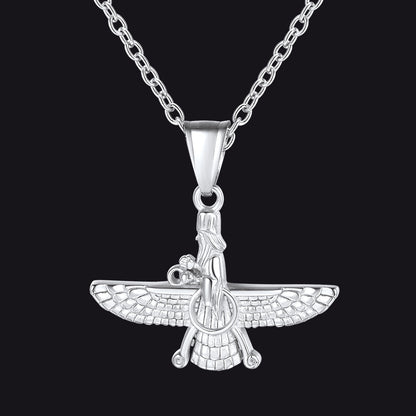 Stainless Steel Faravahar Ahura Mazda Pendant Necklace for
