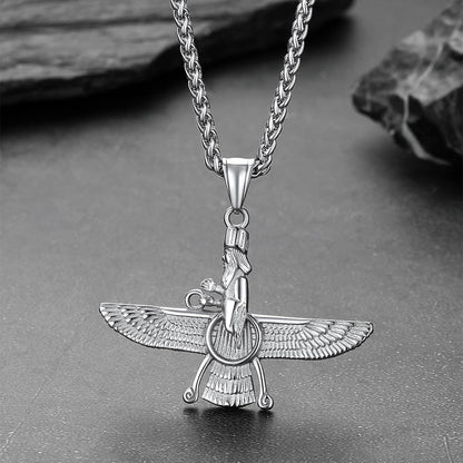 Stainless Steel Faravahar Ahura Mazda Pendant Necklace for