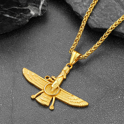 Stainless Steel Faravahar Ahura Mazda Pendant Necklace for