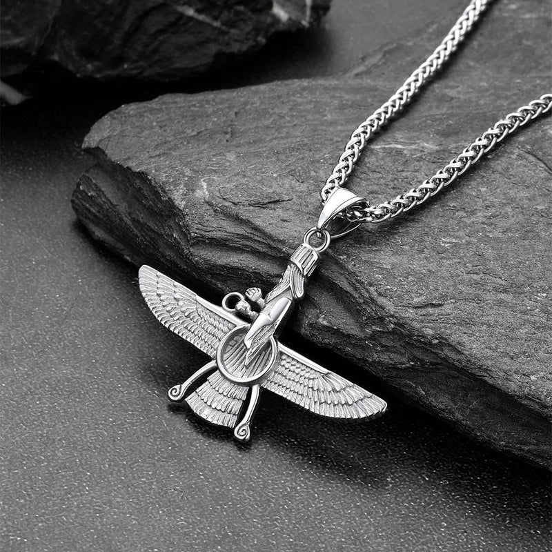 Stainless Steel Faravahar Ahura Mazda Pendant Necklace for