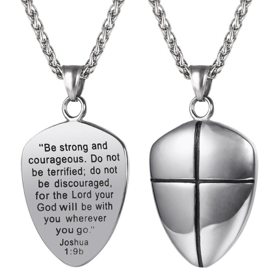 Christian Cross Joshua 1:9 Shield Necklace for