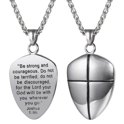 Christian Cross Joshua 1:9 Shield Necklace for