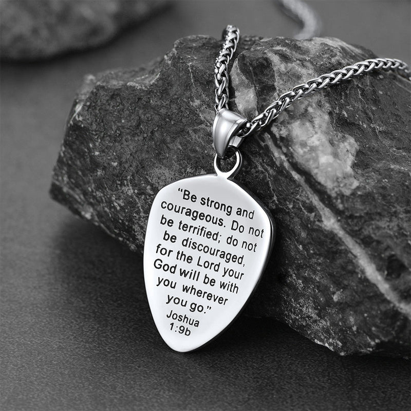Christian Cross Joshua 1:9 Shield Necklace for