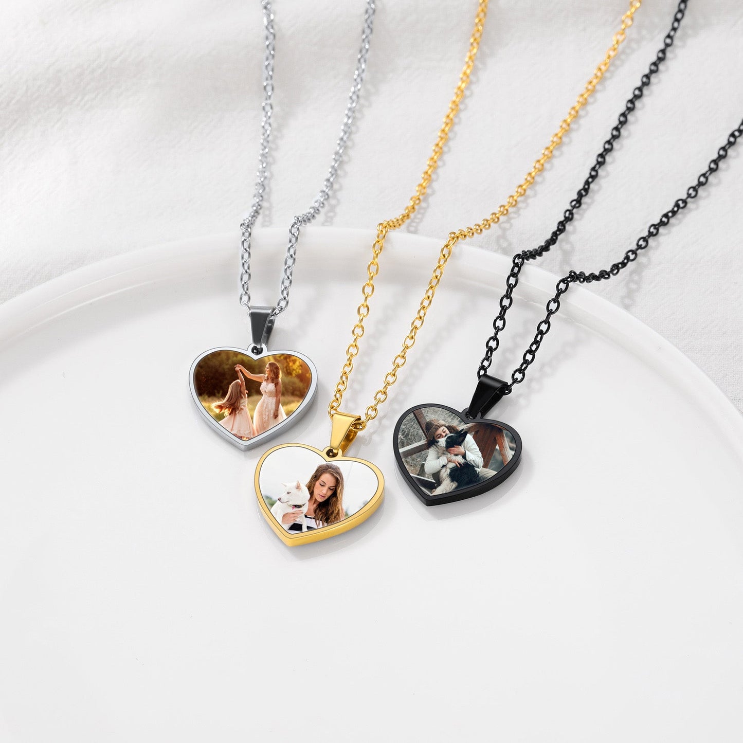 Customized Double-sided Picture Heart Necklace for