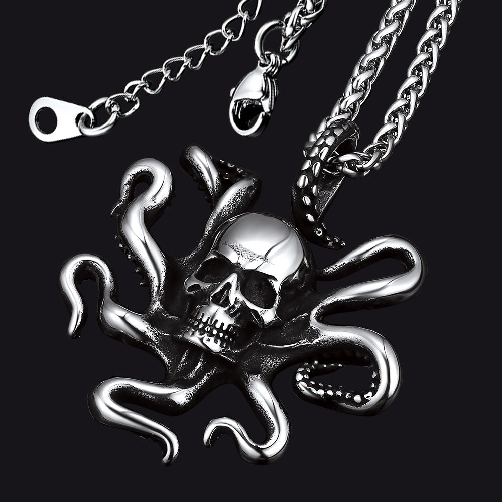 Gothic Octopus Skull Necklace for