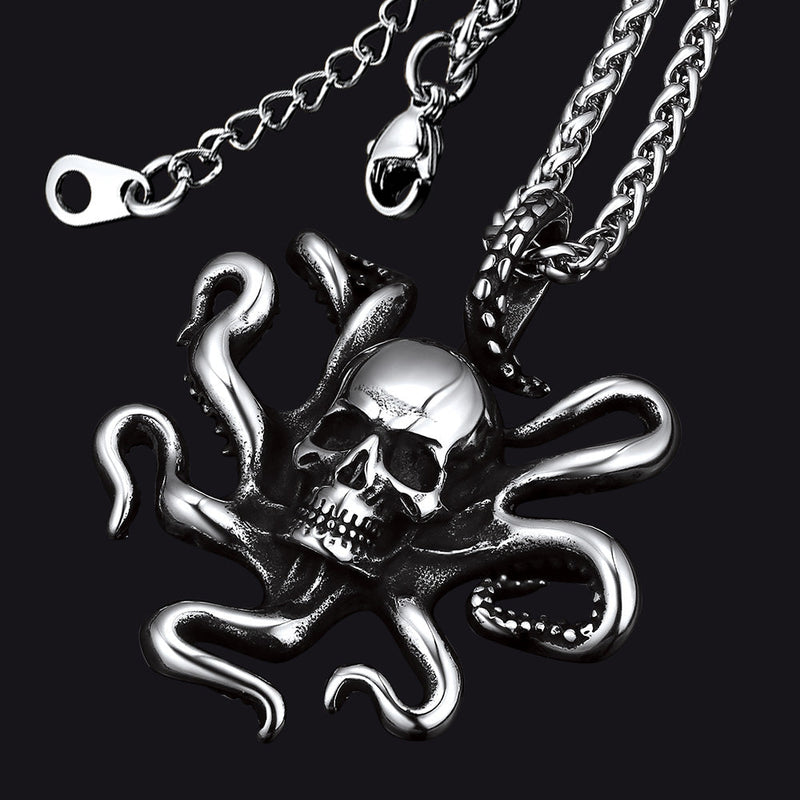 Gothic Octopus Skull Necklace for