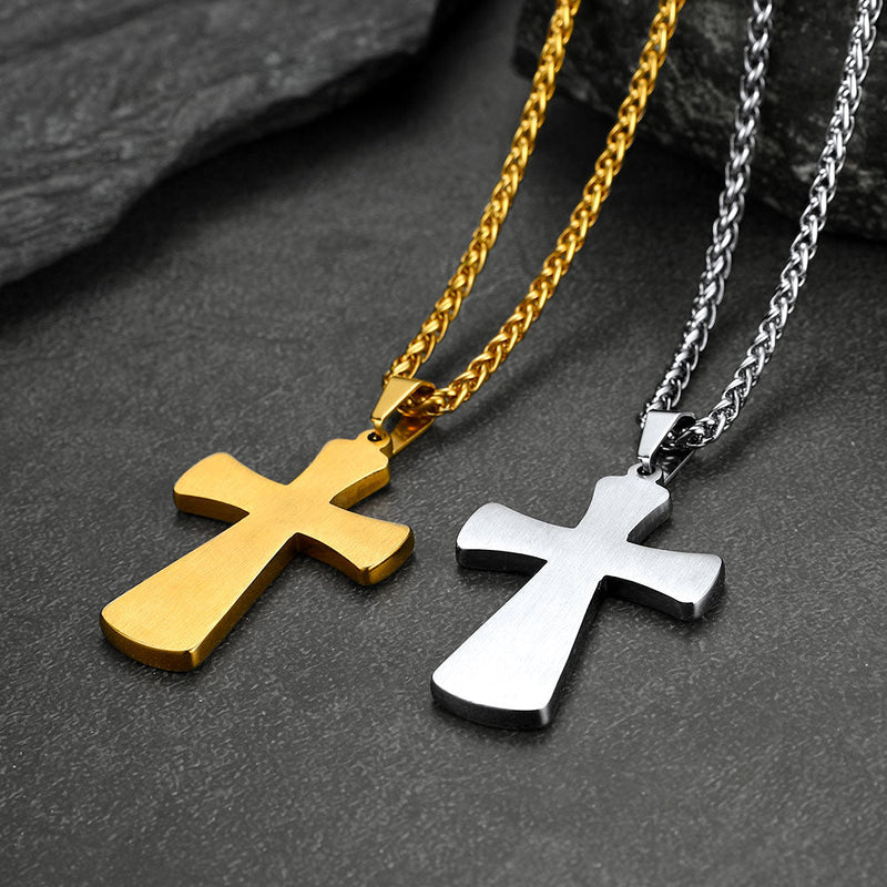 Thick Christ Simple Cross Necklace With Black Enamel Dotted