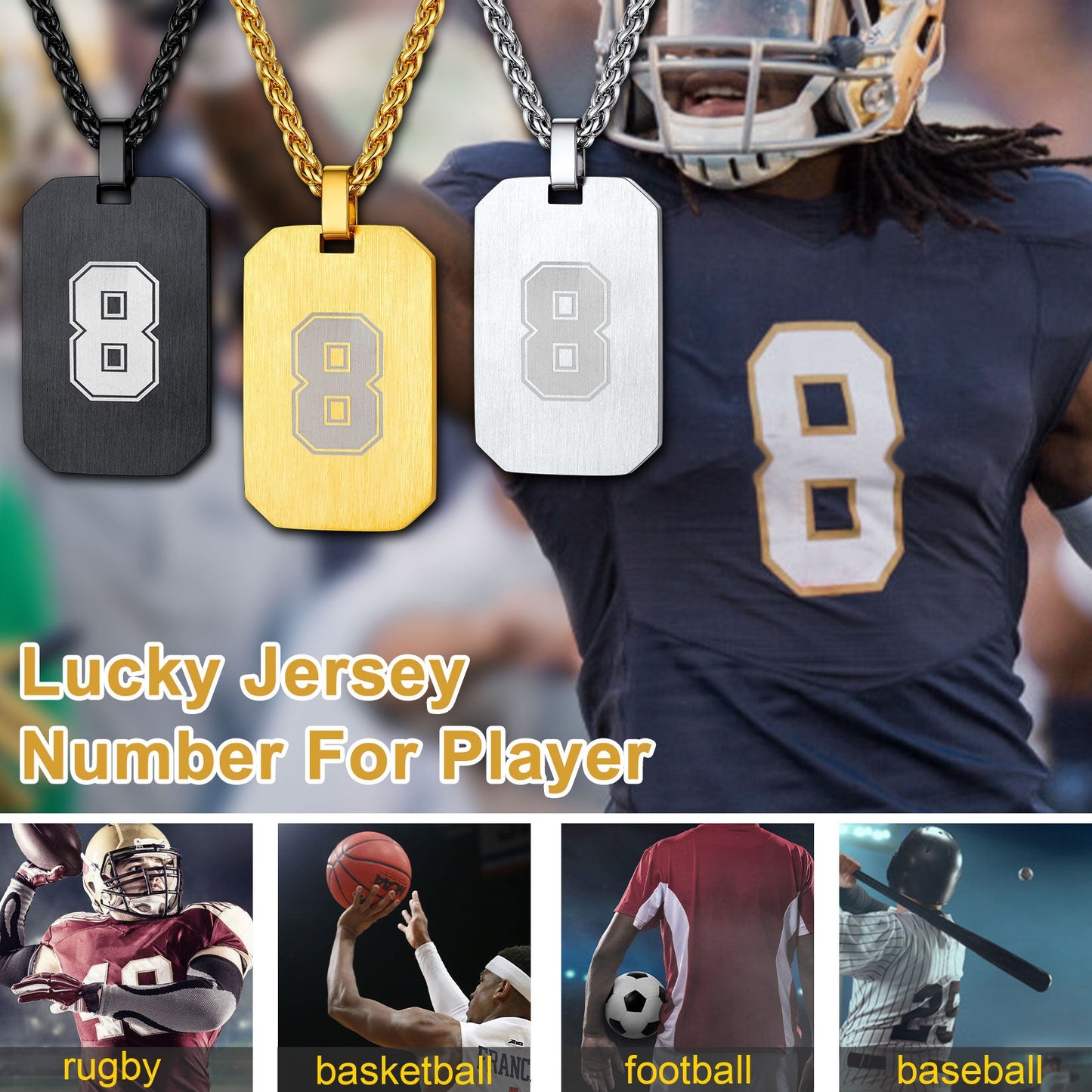 Customized Jersey Number Dog Tag Pendant Necklace for