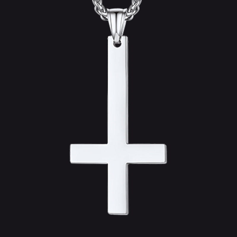 Stainless Steel Inverted Cross Pendant Necklace for