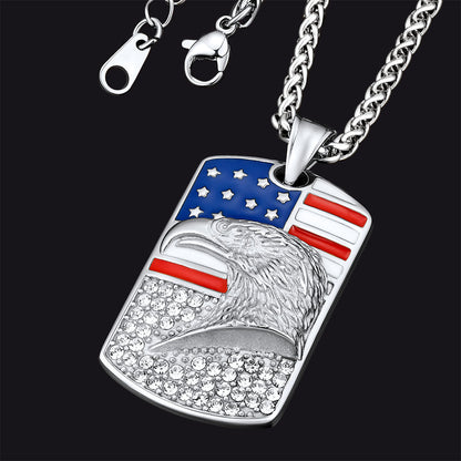 Engraved American Flag Eagle Dog Tag Necklace for