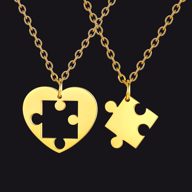 Customized Heart Puzzle Matching Necklaces Set for Couple Mom Daughter
