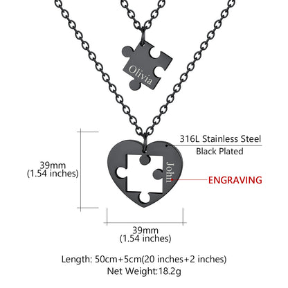 Customized Heart Puzzle Matching Necklaces Set for Couple Mom Daughter