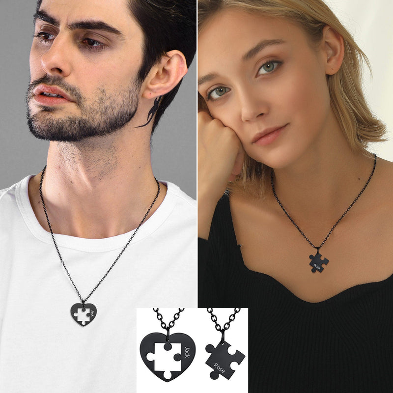 Customized Heart Puzzle Matching Necklaces Set for Couple Mom Daughter