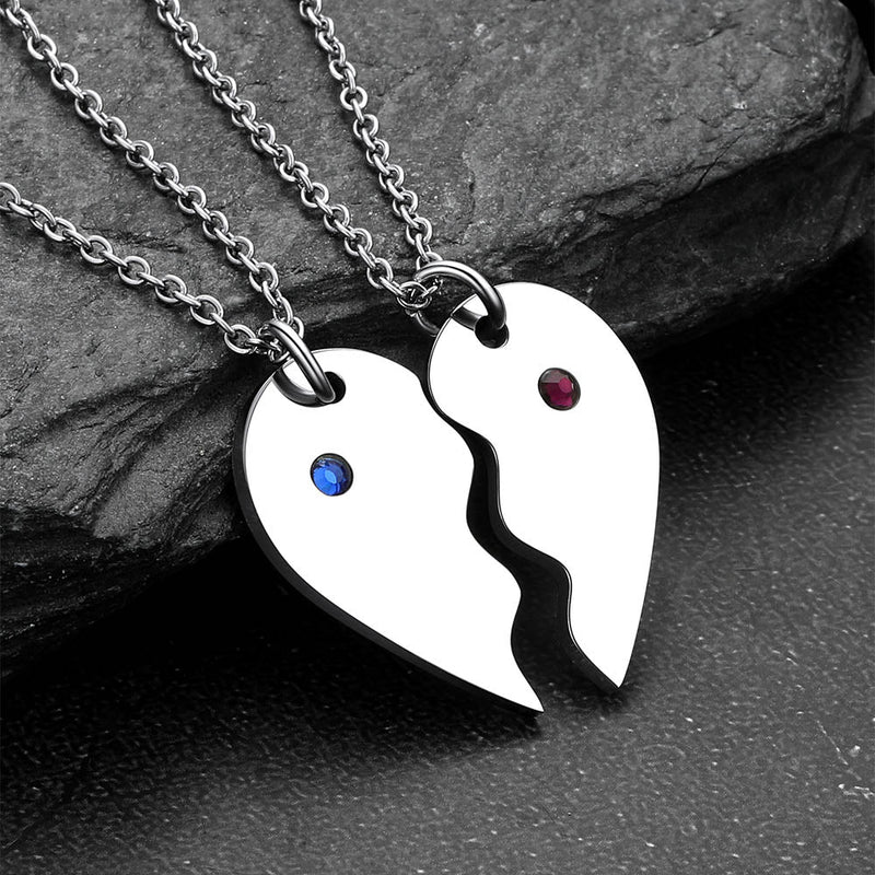 Custom Heart Matching Necklaces With Birthstone for Couple Best Friends