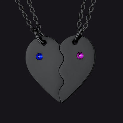 Custom Heart Matching Necklaces With Birthstone for Couple Best Friends