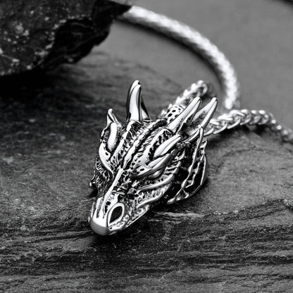Punk Dragon Head Pendant Necklace for