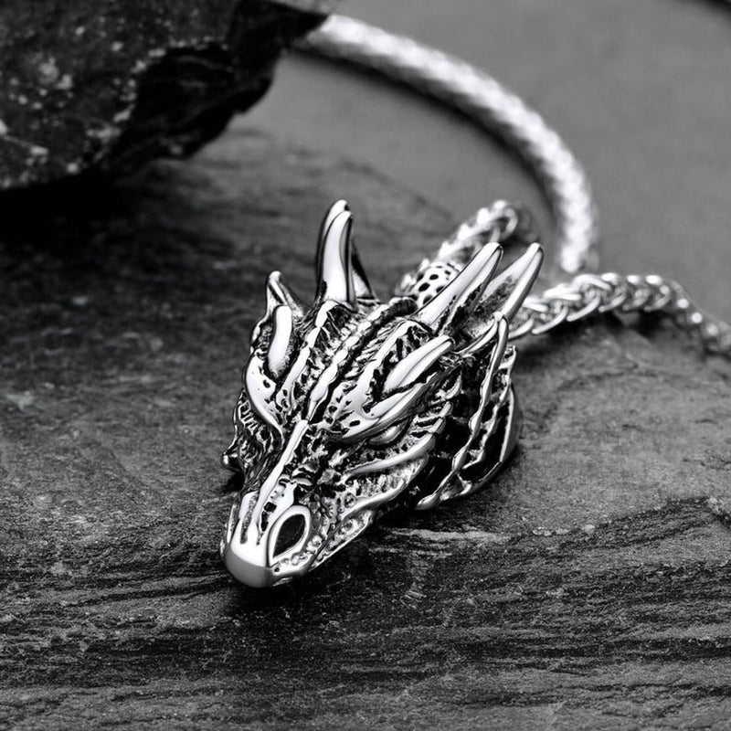 Punk Dragon Head Pendant Necklace for
