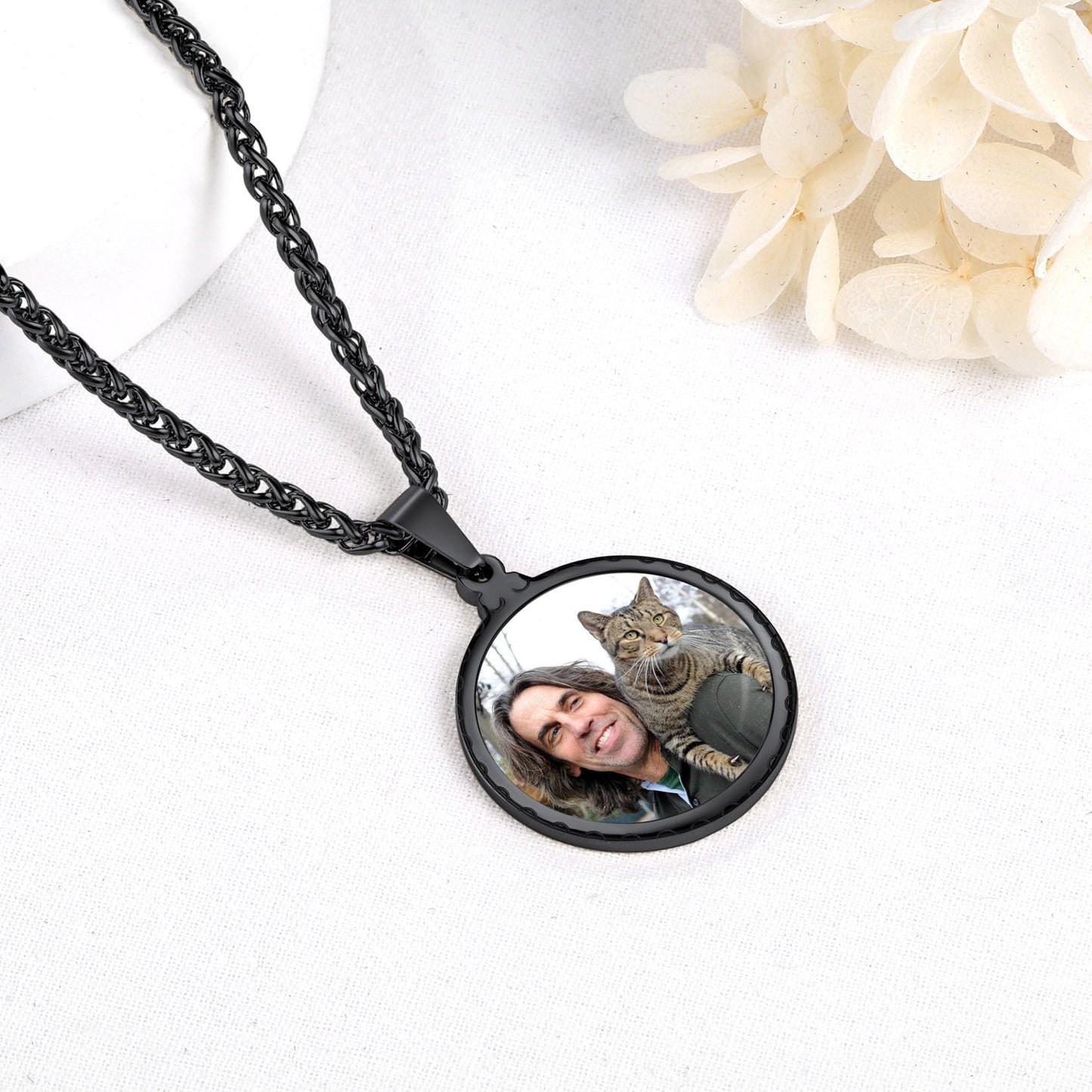 Personalized Lords Praying Hands Medal Necklace With Picture