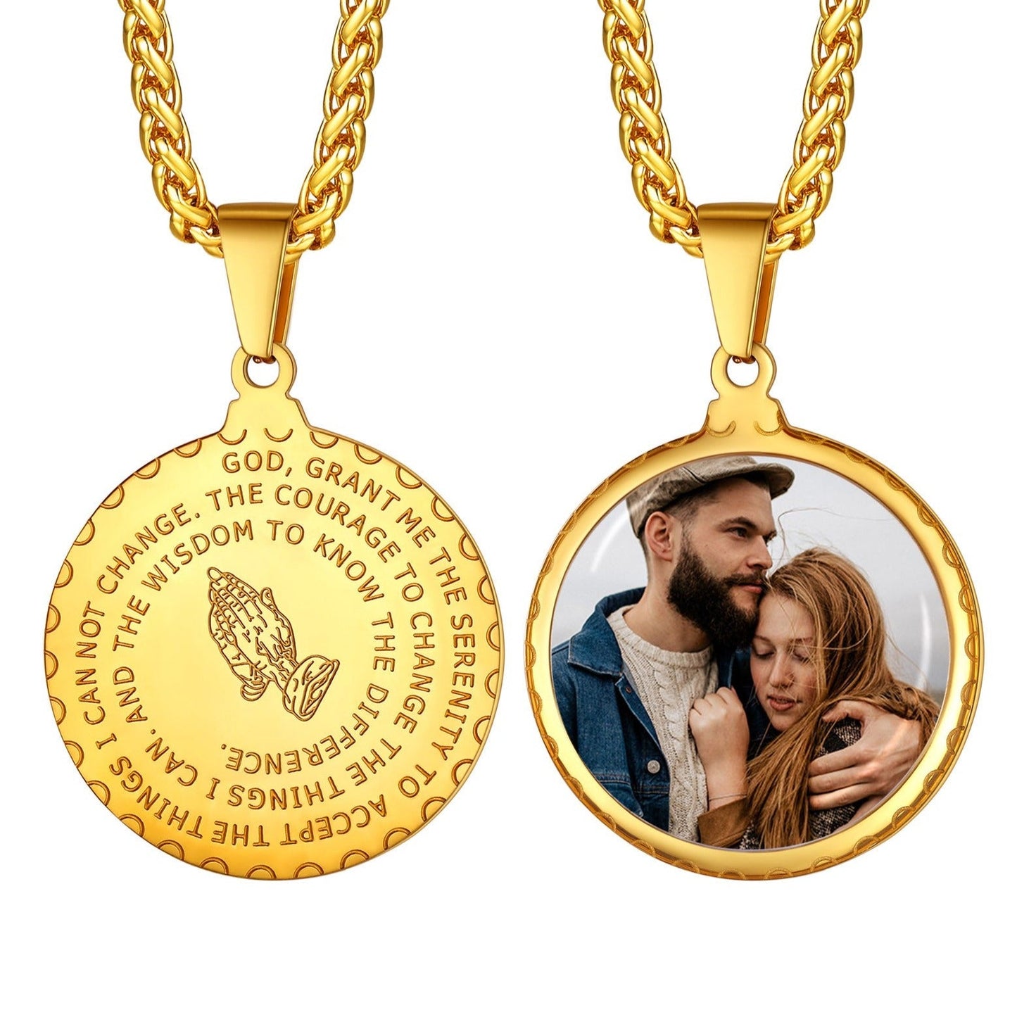 Personalized Lords Praying Hands Medal Necklace With Picture