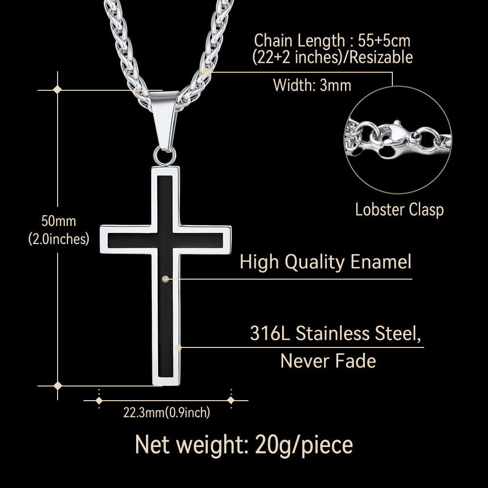 Christian Black Enamel Cross Necklace for