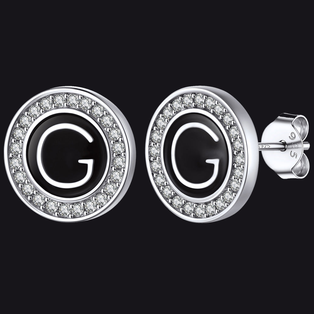 Personalized Black Initial Letter Stud Earrings for