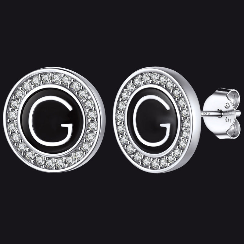 Personalized Black Initial Letter Stud Earrings for
