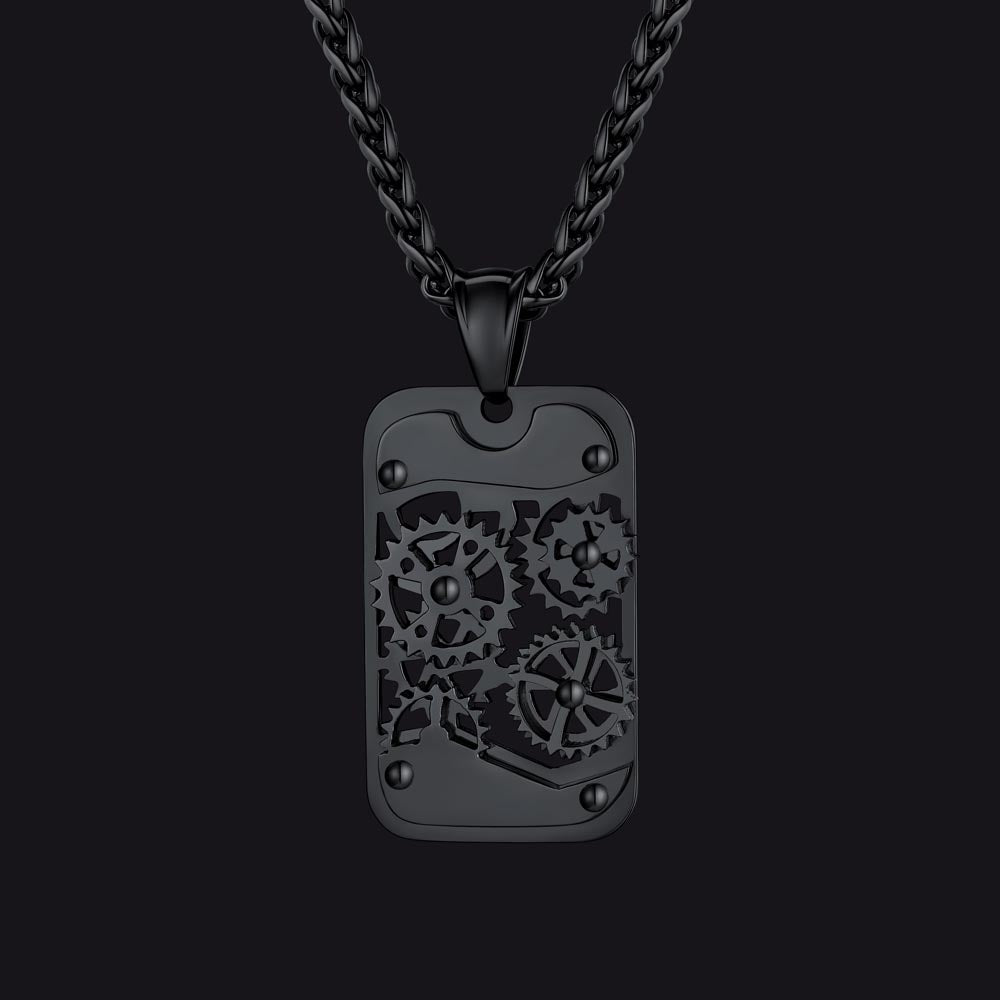 Mechanical Gear Dog Tag Pendant Necklace for