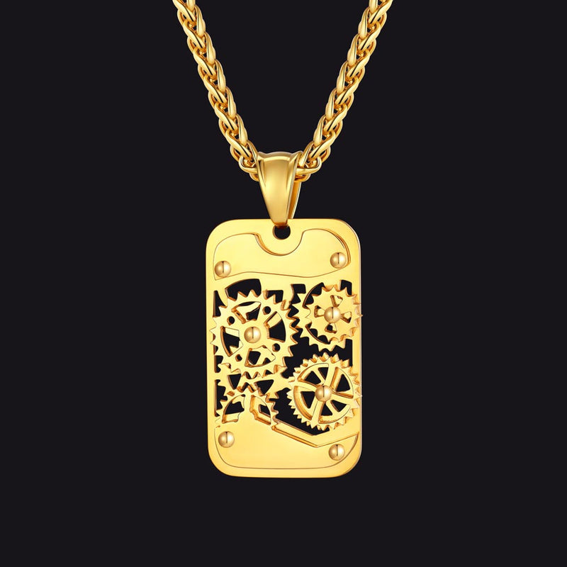 Mechanical Gear Dog Tag Pendant Necklace for