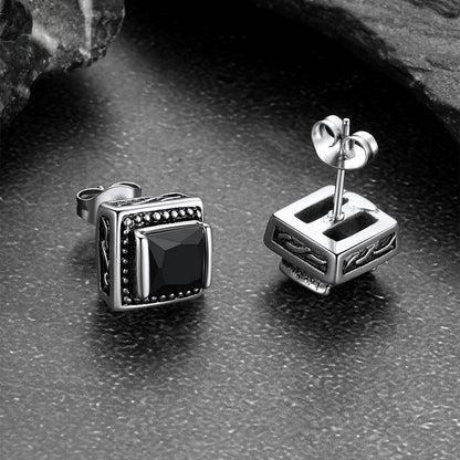 Stainless Steel Square Diamond Stud Earrings for