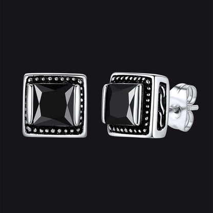 Stainless Steel Square Diamond Stud Earrings for