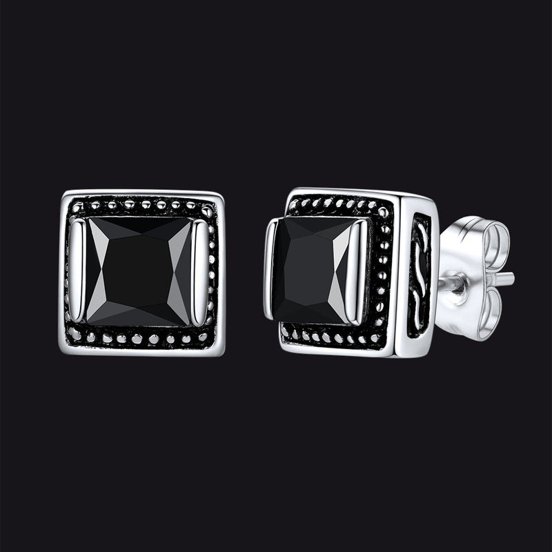 Stainless Steel Square Diamond Stud Earrings for