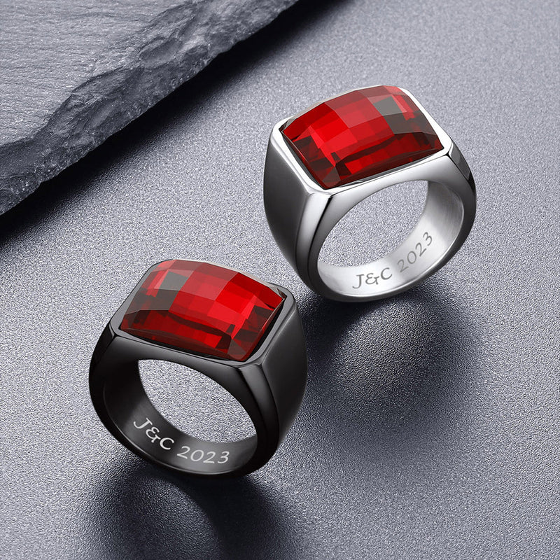 Custom Gemstone Signet Band Ring for , Ruby/ Black Onyx/topaz Ring Gift