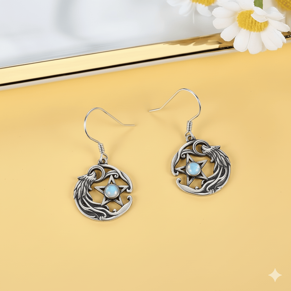 Lunar Wolf Pentacle Earrings