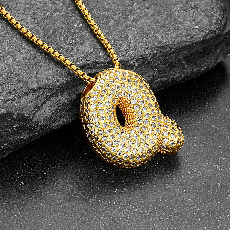 Gold Diamond Bubble Letter Initial Chain Necklace for
