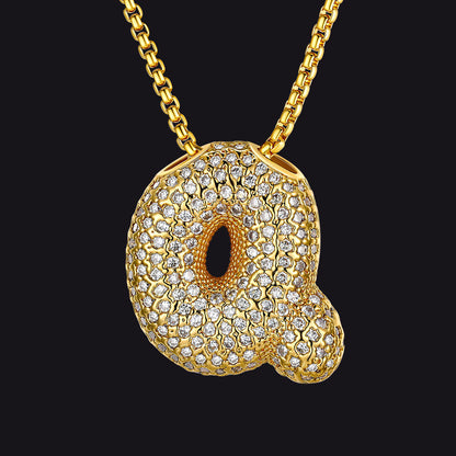Gold Diamond Bubble Letter Initial Chain Necklace for