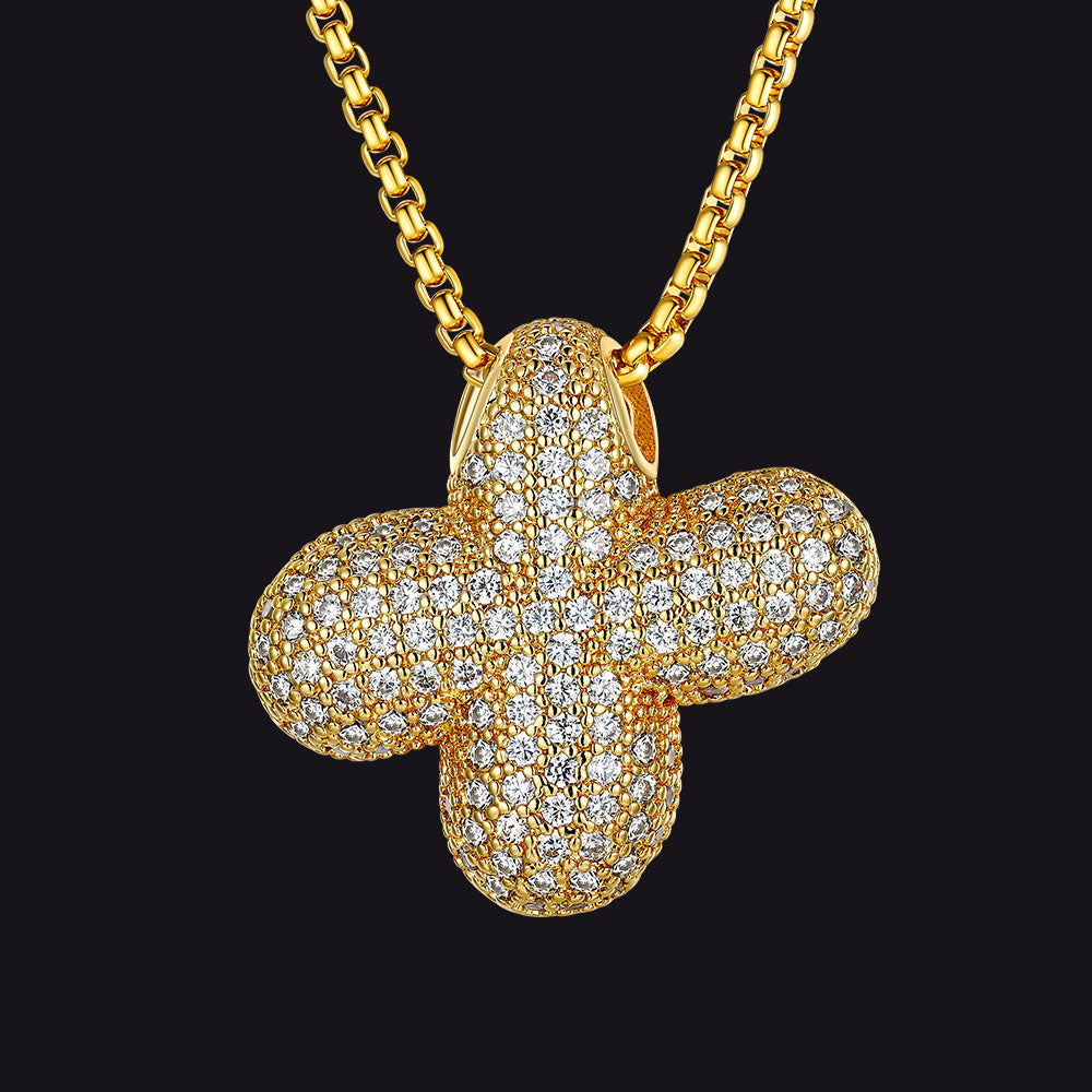 Gold Diamond Bubble Letter Initial Chain Necklace for