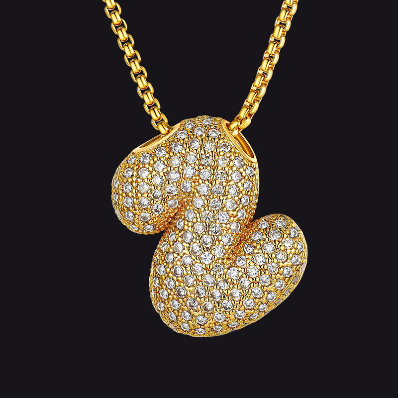 Gold Diamond Bubble Letter Initial Chain Necklace for