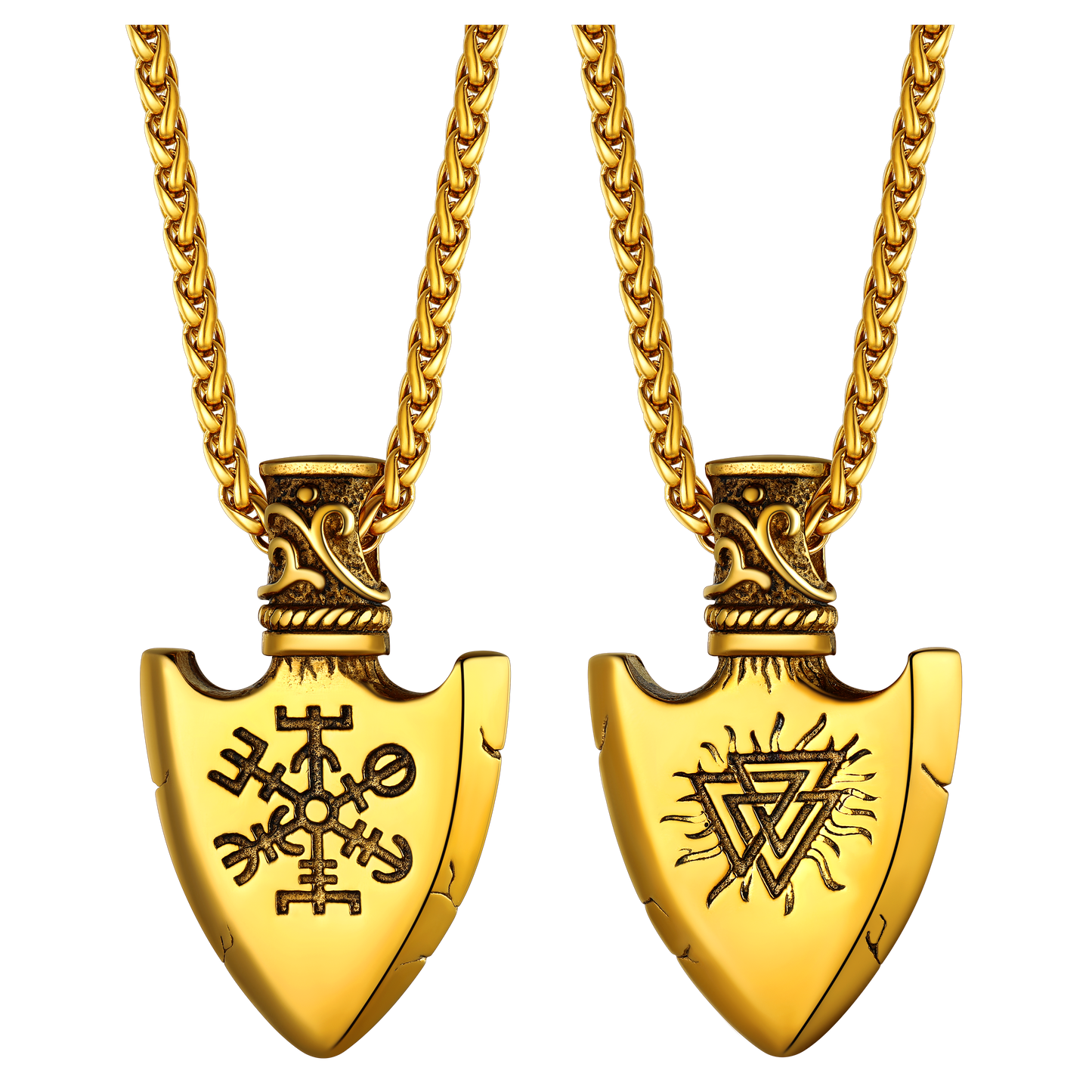 Viking Gungnir Pendant Necklace With Valknut & Compass for