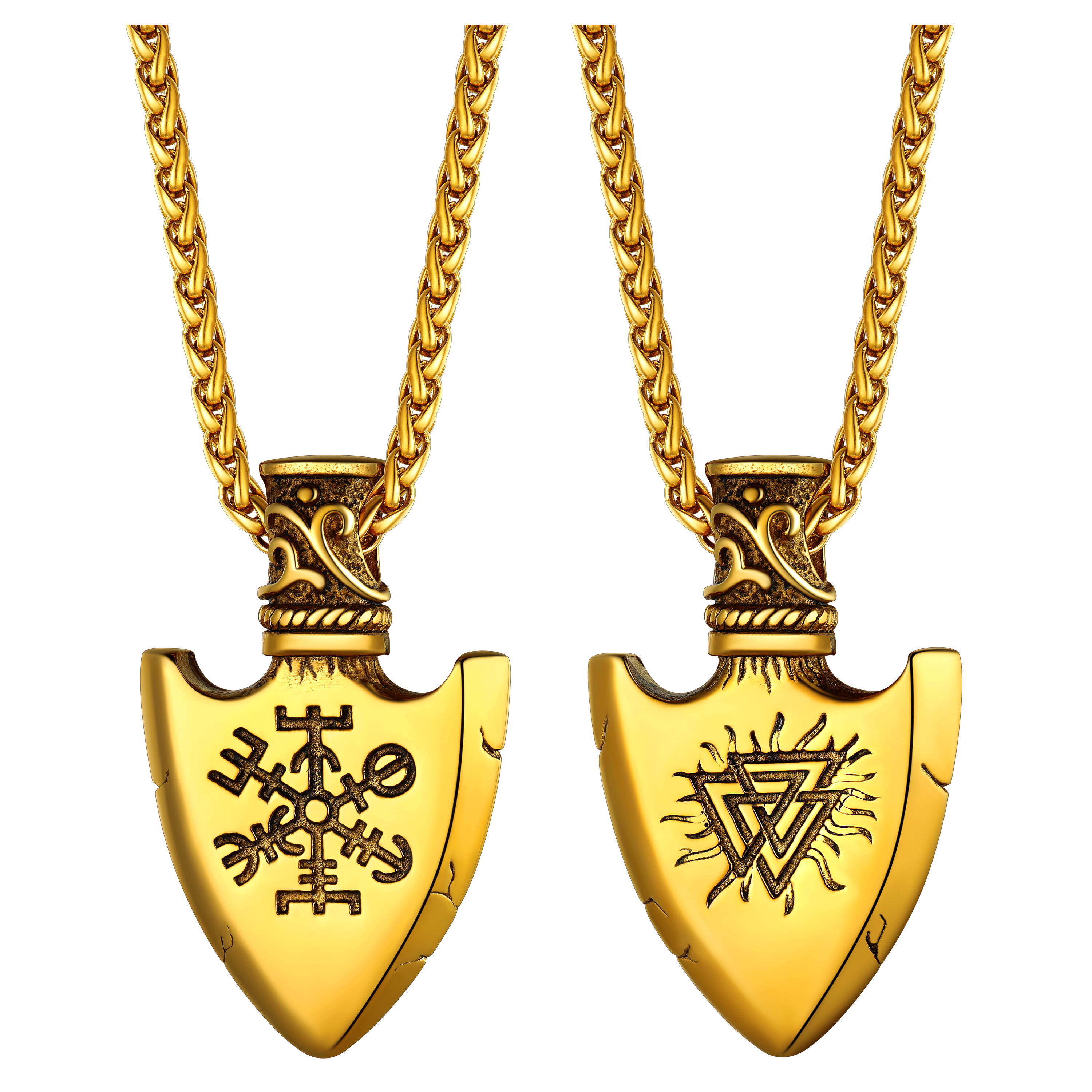 Viking Gungnir Pendant Necklace With Valknut & Compass for