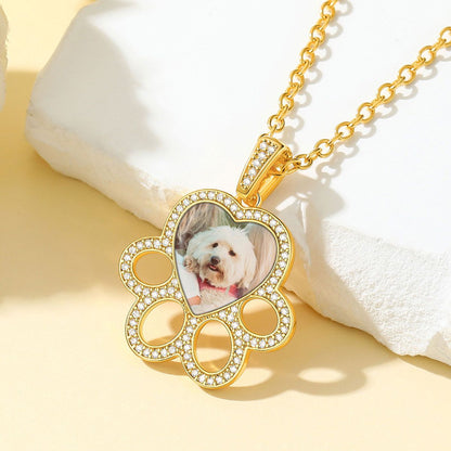 Personalized Picture Dog Paw Necklace With Cz for Pet Lover