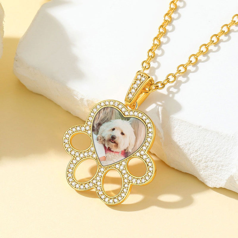 Personalized Picture Dog Paw Necklace With Cz for Pet Lover