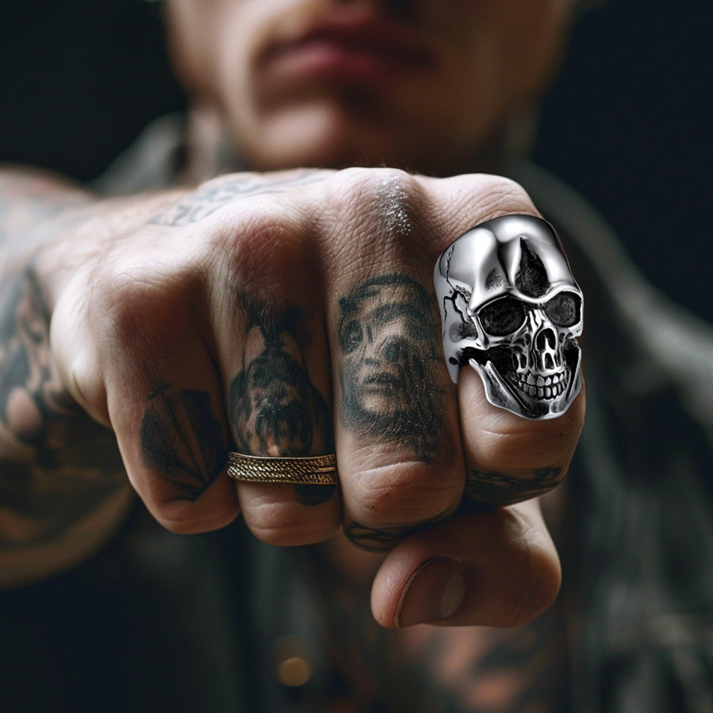 Gothic Biker Skull Stainless Steel Ring for