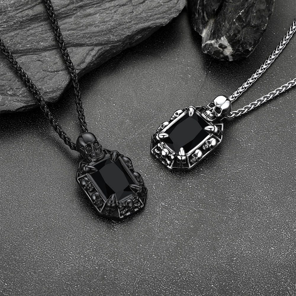 Gothic Skull Dragon Claw Crystal Necklace for